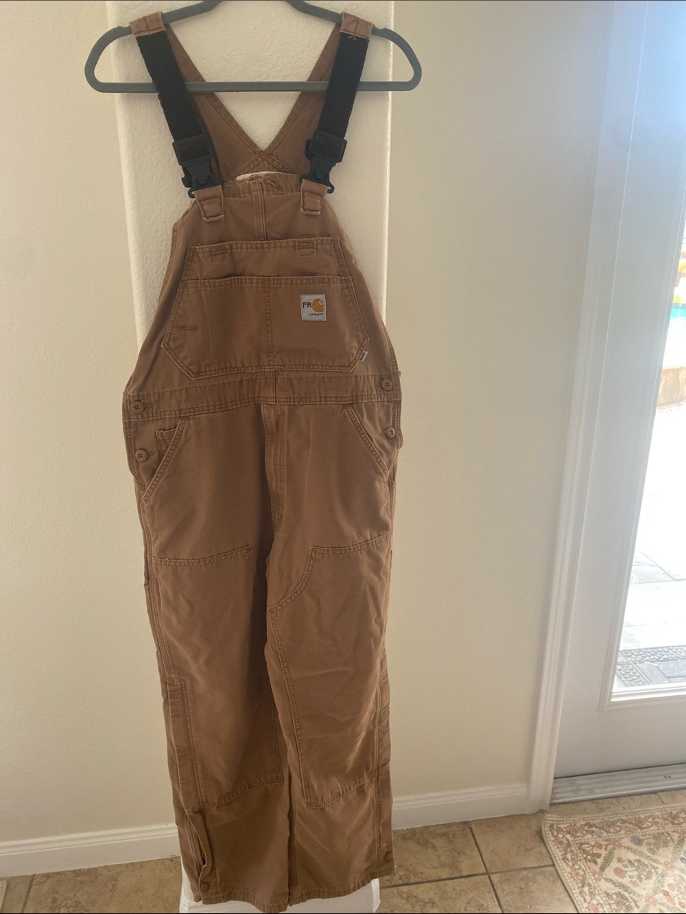 Vintage Carhartt Brown/Tan Work Bibbed Flame Resistant Overalls Size M Regular